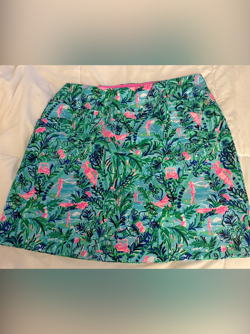 Lilly Pulitzer Tropical Print Mini Skirt in Aqua, Pink and Navy
